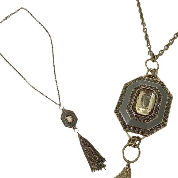 Fashionable Boho  Long Chain Tassel Decorative Statement Pendant in Vintage Tone - Picture 1 of 5